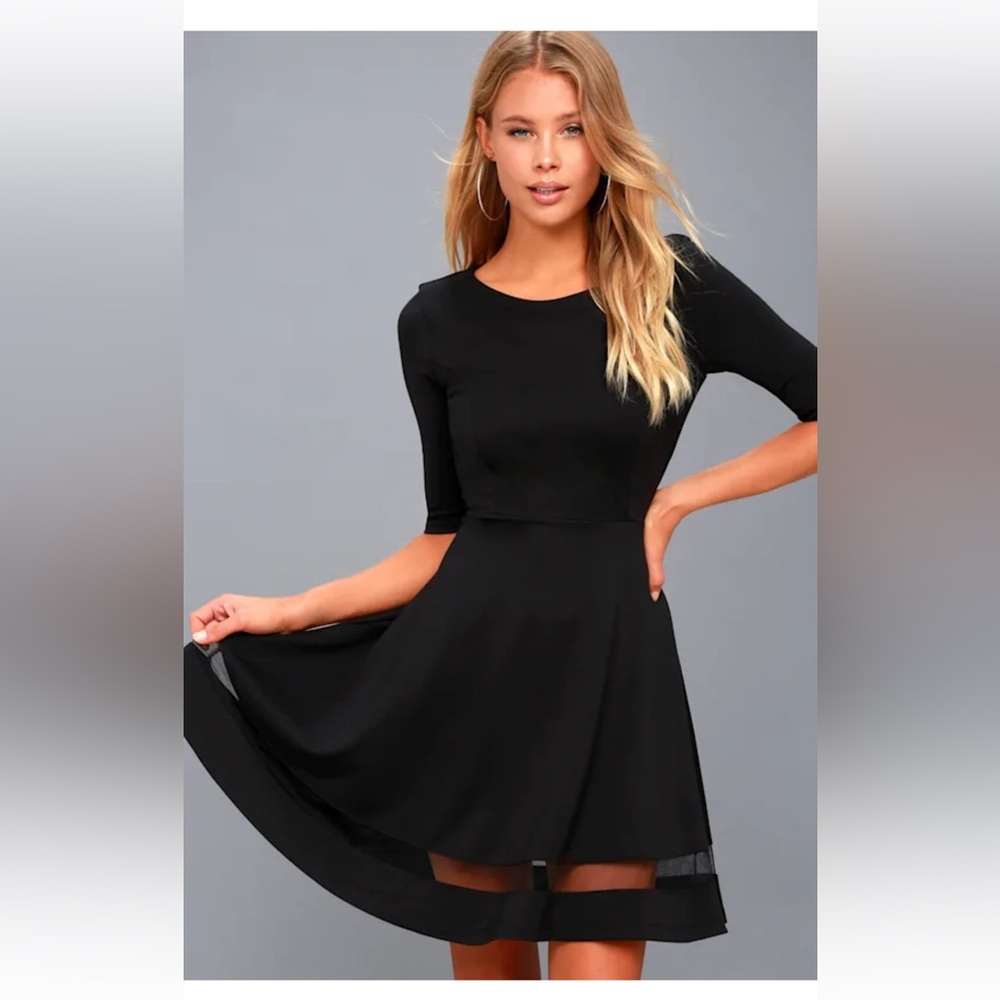 NWT! Lulus Sheer Factor Black Mesh Skater Dress